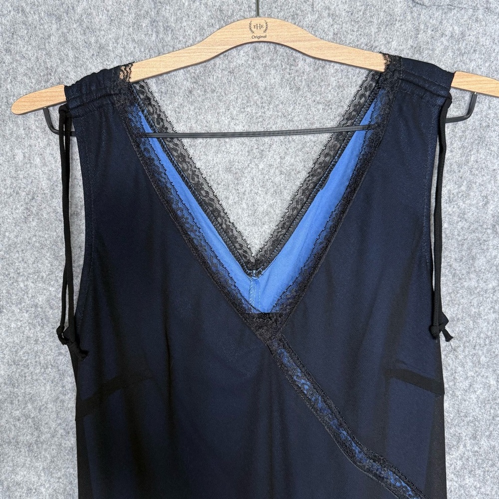 Zinc 90s Elegant Black Sleeveless Dress w/‎ Blue Lining- Sz L - Picture 3 of 8